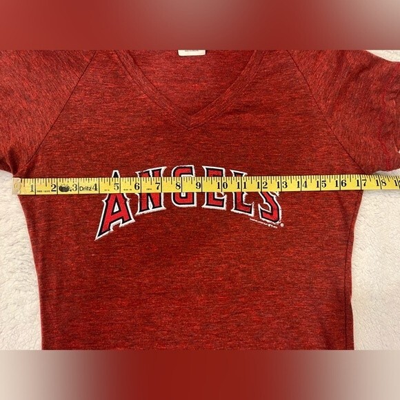 Women’s Angel’s Baseball V-Neck T-shirt Red Los Angeles Anaheim EUC MLB Large - Picture 7 of 9